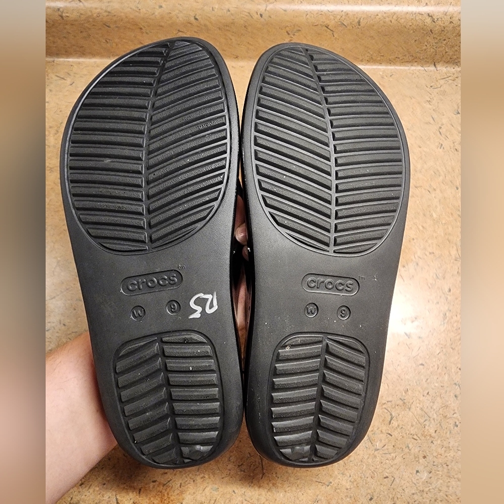 CROCS Glossy Black Women's Sandals - Picture 6 of 6